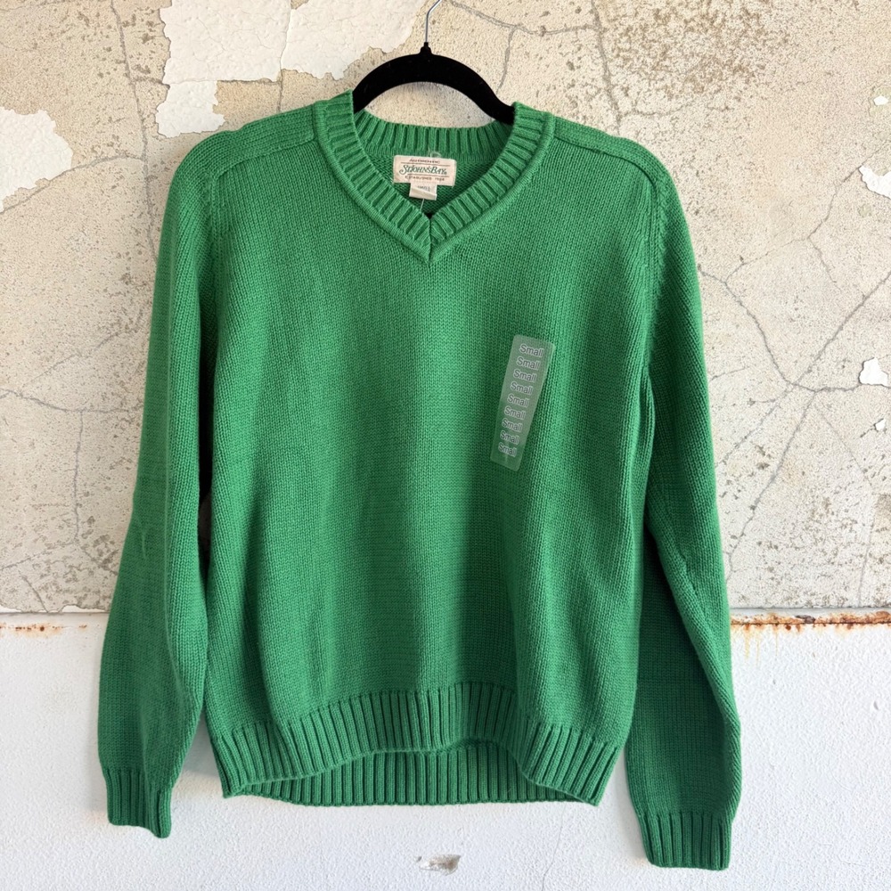 Vintage Sweater Kelly Green Cotton Knit Pullover 90s Preppy Small NEW Deadstock
